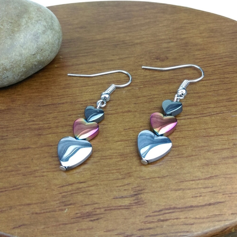 Hematite Hearts Hook Earrings